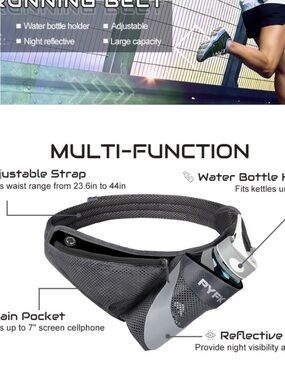 PYFK Reflective Grey Running Waist Pack with Bottle Holder